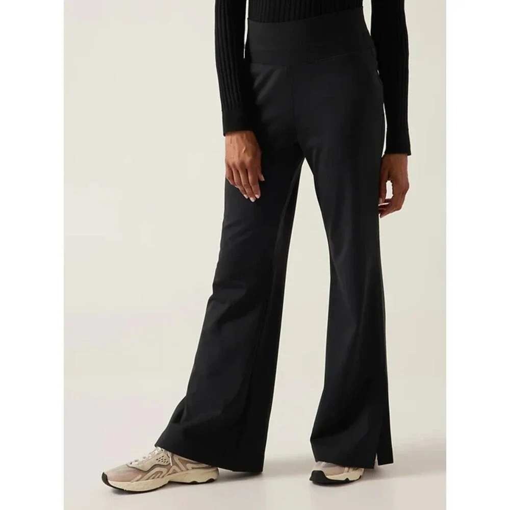 Athleta Venice Flare Pant Black High Waisted Yoga Trousers Side Slit Size S